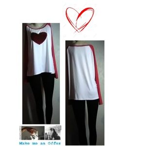 White & Red Heart Oversize Tunic Top Size XXL